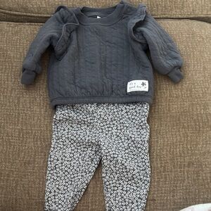 Carter's Gray Quilted Top and Black Floral Pants Set